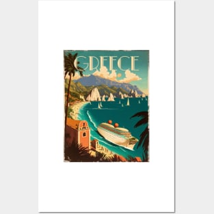 Greece Coastline Vintage Travel Art Poster Posters and Art